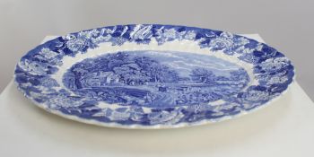 Large Wood & Sons Blue & White Oval Platter