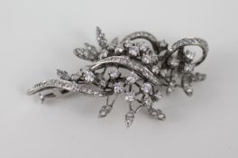 Fine Diamond Set Foliate 18ct. White Gold Brooch