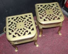 Pair of Antique Early 19th c. Pierced Brass Footmen Trivets
