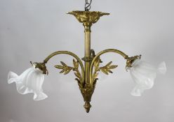 Antique French Gilt Metal 3 Light Chandelier