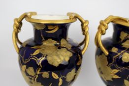 Pair of Fine Cobalt Blue Davenport Gilded Vases c.1880