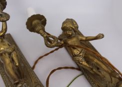 Pair of Quality Brass Cherub Form Wall Lights