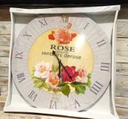 Printed Wooden Clock 60cm Across. 'Senteurs derose' Rrp £30