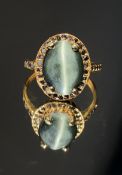 Beautiful Natural 3.05ct Cat’s Eye Ring With Natural Black Diamonds And 18k Gold