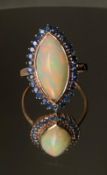 Beautiful Natural Opal Ring With Natural Blue Sapphire And 18k Gold