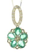 14ct Yellow Gold Flower Cluster Diamond and Emerald Pendant and 18