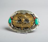 Biker Gürtelschnalle m. Adler u. Motorradmotiv