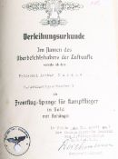Verleihungsurkunde für Frontflug-Spange in Gold (2. WK, 1944)