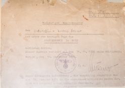 Vorläufiges Besitzzeugnis über das Spanienkreuz in Gold (2. WK, 1939)