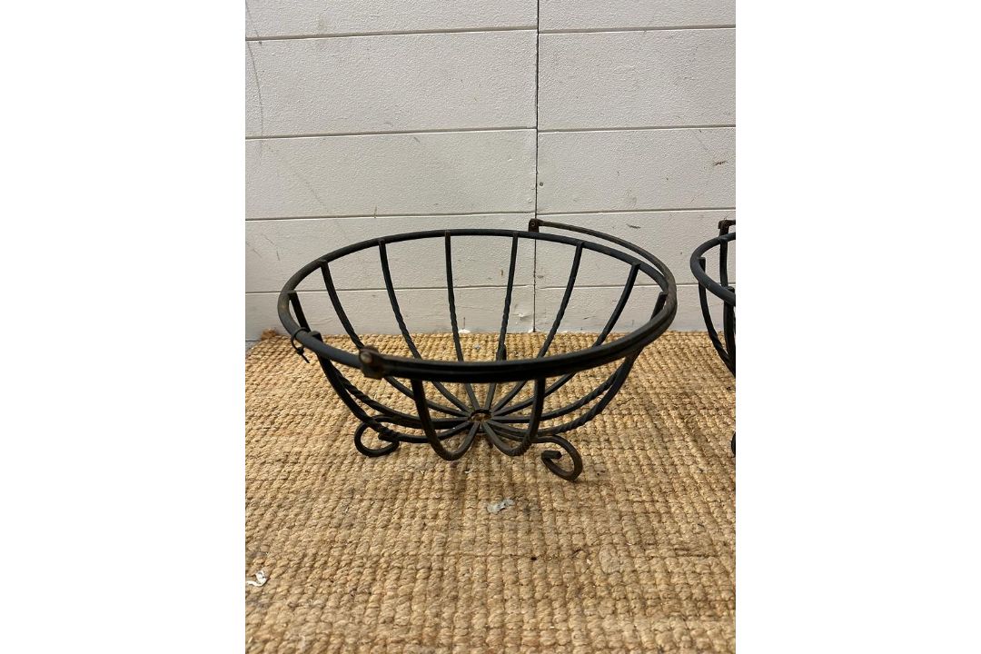 Two black wrought iron baskets possibly hanging baskets - Image 2 of 4
