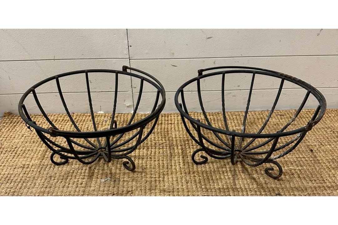 Two black wrought iron baskets possibly hanging baskets - Image 1 of 4