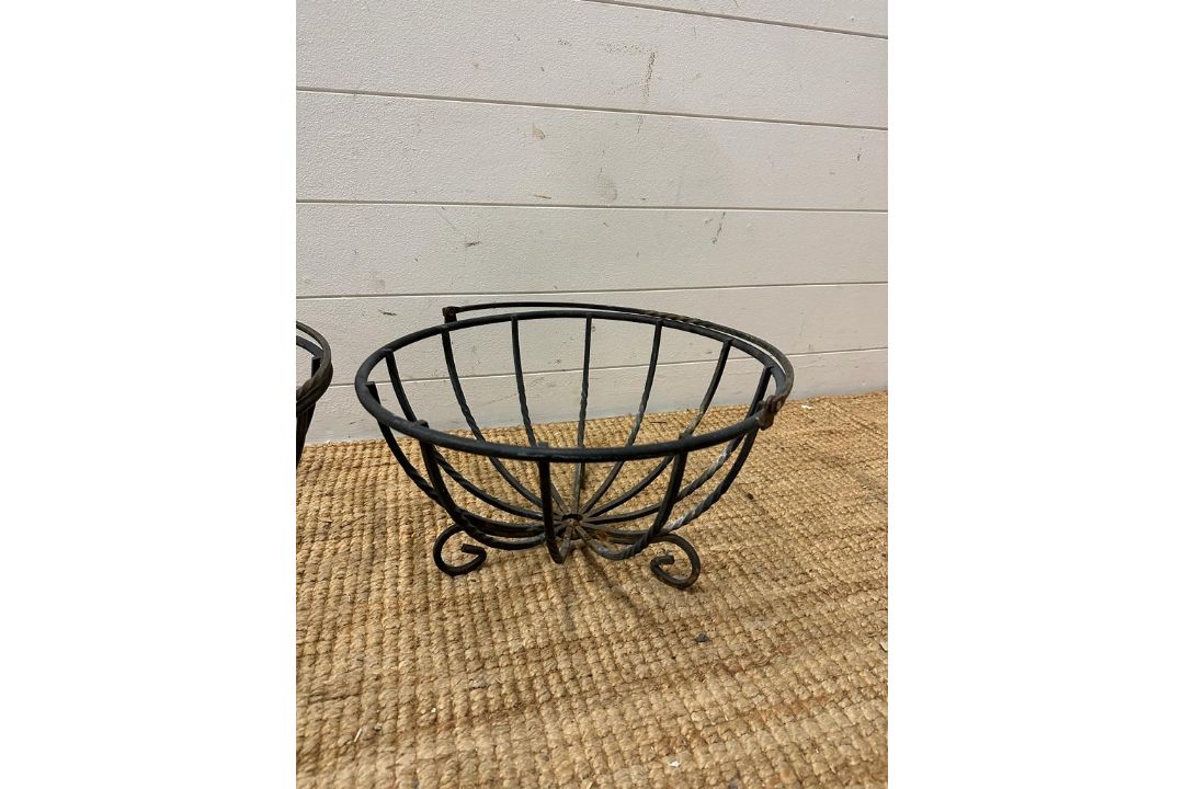 Two black wrought iron baskets possibly hanging baskets - Image 3 of 4