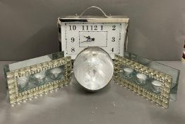 A selection of decorative items to include candle holders and clock