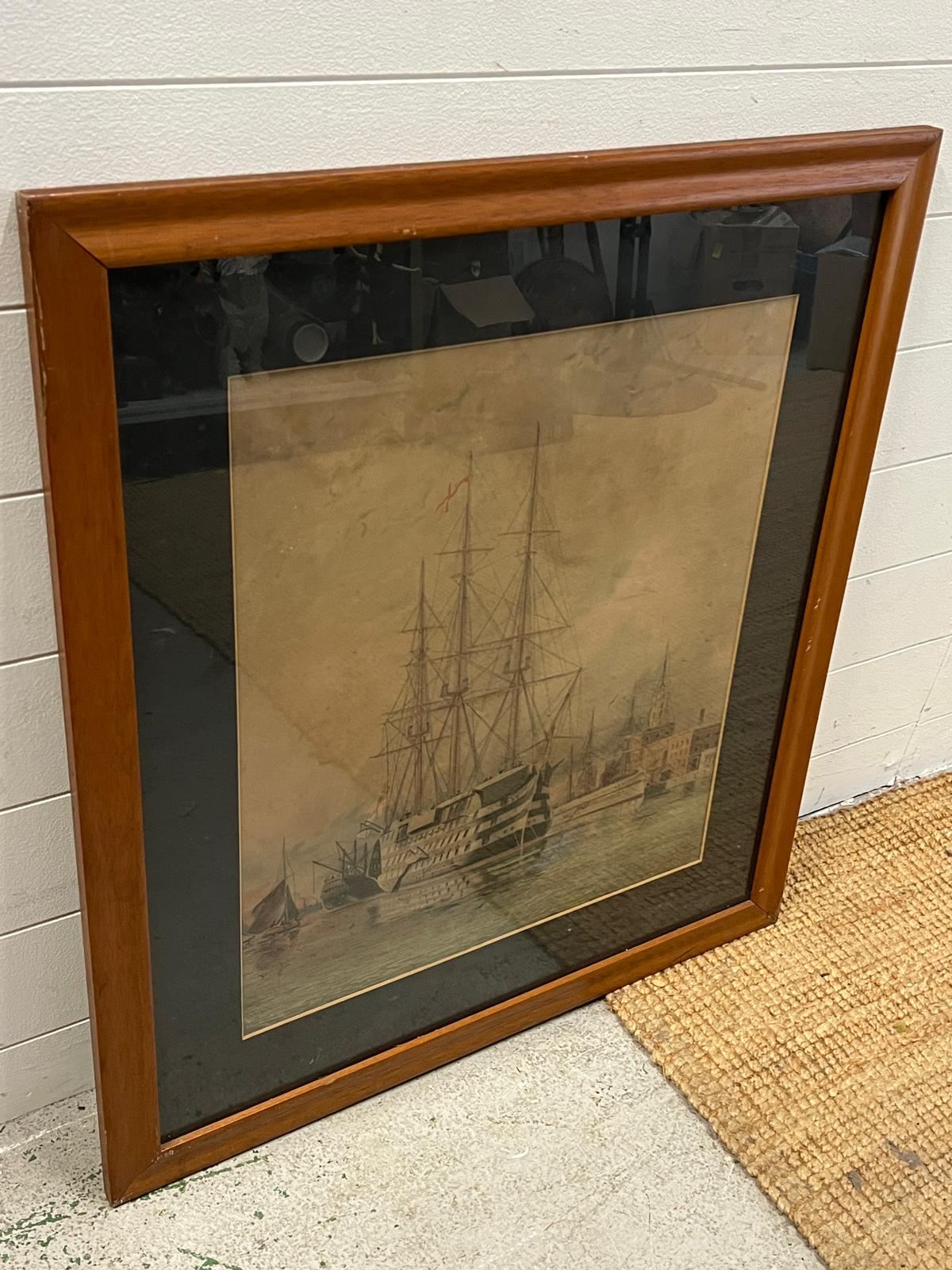 William Edward Atkins (British, 1842-1910) HMS Victory as a accommodation ship at moorings outside - Image 3 of 4