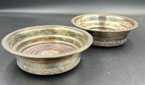 A pair of Irish silver bottle stands, hallmarked for Dublin 1988 with the makers mark Alwright &