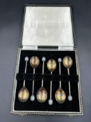 A boxed set of silver coffee bean spoons, hallmarked for Birmingham by A J Bailey, 1960