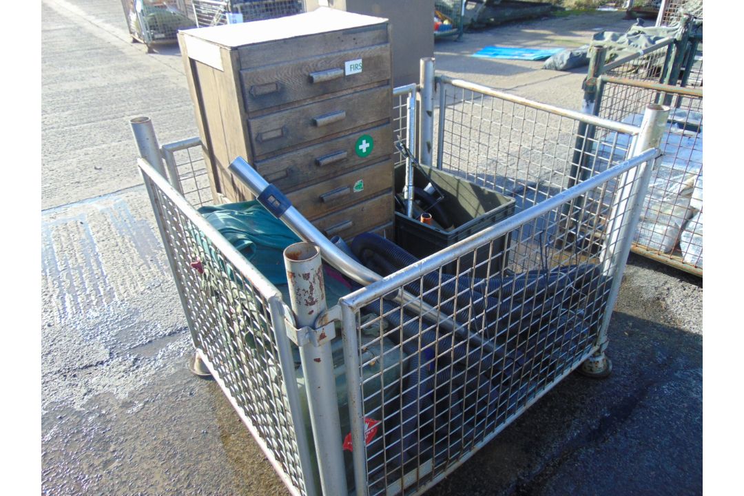 Filing Cabinet, Jerry Cans, Saws, Hoover Attachments, Hoses etc - Image 1 of 7
