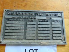 Cast Aluminium CVRT 30mm Scimitar FV 107 ID Plate