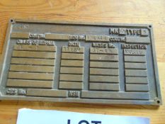 Cast Brass FV 432 Fighting Vehicle ID Plate