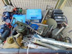 1x Stillage Grease Guns, Oil Cans, Funnels, Weapon Cleaning Kit etc
