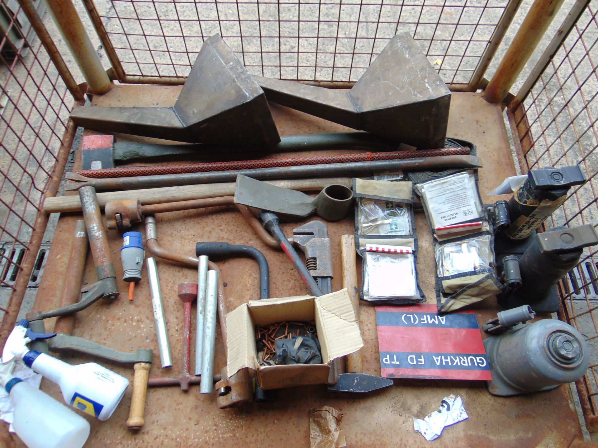 1x Stillage of Tools, Jacks Survival Kits, Axes, Rivets, etc - Image 8 of 9