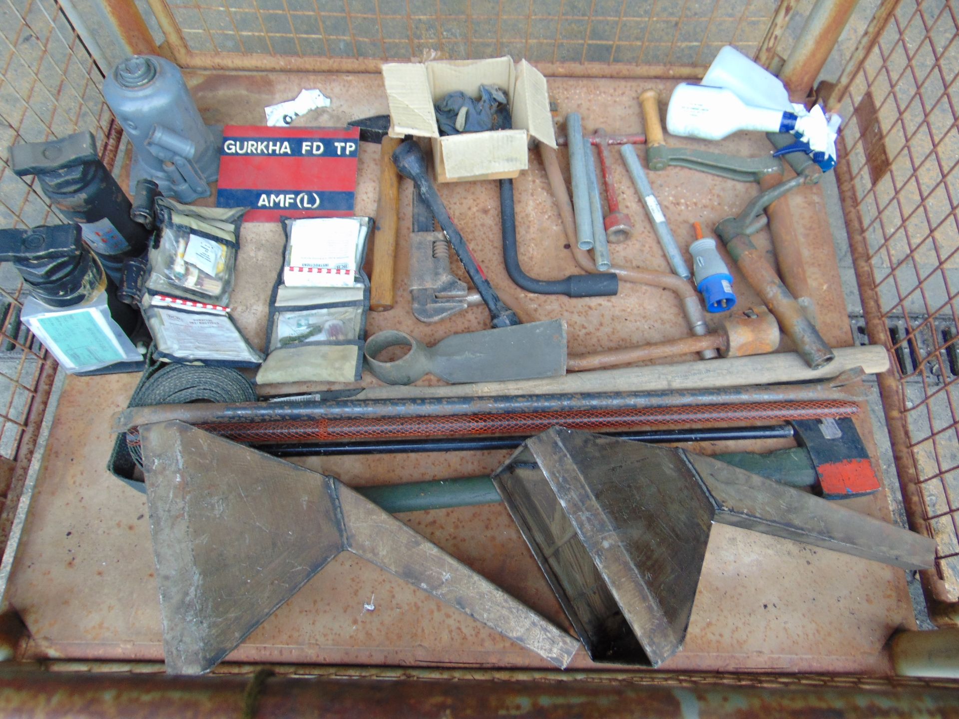1x Stillage of Tools, Jacks Survival Kits, Axes, Rivets, etc