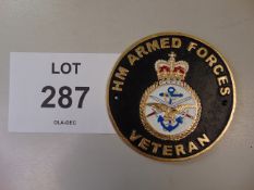 Hand Painted Cast Iron H. M. Forces Veteran Wall Plaque