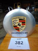 Hand-Painted Round Porsche Silver Oil Can W/ Brass Screw Cap