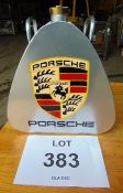 Hand-Painted Triangular Porsche Silver Oil Can W/ Brass Screw Cap