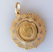 A mounted gold (900) 1/4 Pahlavi Mohammed Reza Shah Persian gold coin