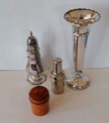 A George V silver trumpet-shape weighted vase with carved decoration to rim by Mappin & Webb, Birmi