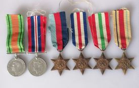 A WW2 medal group of six medals to include the Africa and Italy Stars