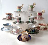 A selection of thirteen late19th/early 20th century cabinet cups and saucers