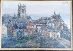 Robert William Hill (1932-1990) CHURCH SPIRES, oil on canvas, framed, signed top right, 60 x 90 cm