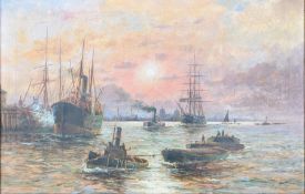 Edward Henry Eugene Fletcher (1857–1945), SHIPPING ON THE THAMES, oil on canvas, 48 x 74 cm