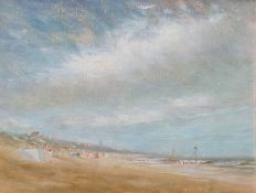 Peter Jamieson, BEACH SCENE, oil on board, framed, mounted and signed bottom right, 25 x 30 cm