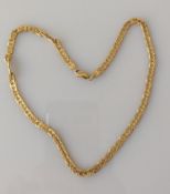 A yellow gold Italian fancy-link neck chain with lobster clasp, 36 cm, stamped 750, 18.3g
