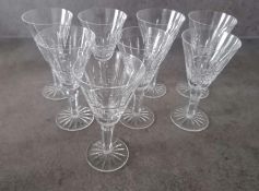 A set of eight Waterford Crystal wine or water glasses, 16 cm H and six champagne flutes, 20.5 cm H
