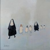 Janet Ledger (b.1934), NUNS AND CHILDREN, oil on board, framed and mounted, signed bottom left