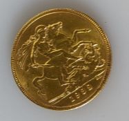 A George V gold full sovereign, 1932, South Africa mint and a separate 9ct gold mount, 2g