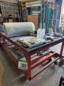 A Steel Framed 2-Tier Mobile Workbench, approx. 3700mm x 1380mm x 950mm tall (N.B. Contents Not