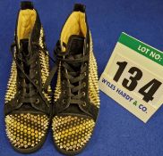A Pair of CHRISTIAN LOUBOUTIN Galvalouis High Top Trainers in Black Suede, embellished with Rows