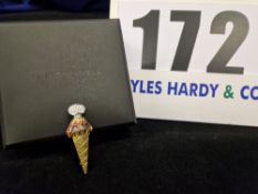 A THEO FENNELL Bespoke Handmade Gelato Brooch in 18-Carat Gold in the shape of an Ice Cream Cone set