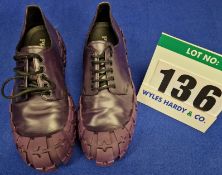 A Pair of PRADA Fall/Winter 2019 Purple Lace Up Derby Shoes with Wheel Sole, Style No. 2EG292,