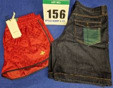Two Pairs of Men's Shorts:- - PRADA Stretch Denim in Navy Rinse Wash with Contrast Stitching,