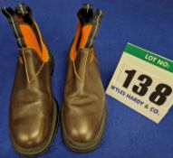 A Pair of PRADA F/W 2018 Brixxen Brown Leather Half Boots with Orange Neoprene detailing to Ankle,