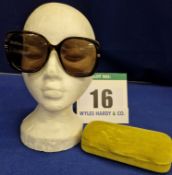 A Pair of GUCCI Ladies Oversized Squared Frame Sunglasses in Dark Havana Brown Plastic, Gold Slender