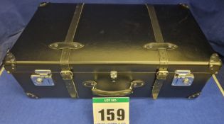 A GLOBE-TROTTER Centenary Large Trunk Style Suitcase in Black Leather with Black Leather Corners,