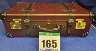 A GLOBE-TROTTER Centenary Medium Suitcase in Oxblood Leather with Black Leather Corners with Gold