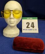A Pair of GUCCI Frameless Aviator Style Sunglasses with Yellow Lenses and Gold Coloured Metal
